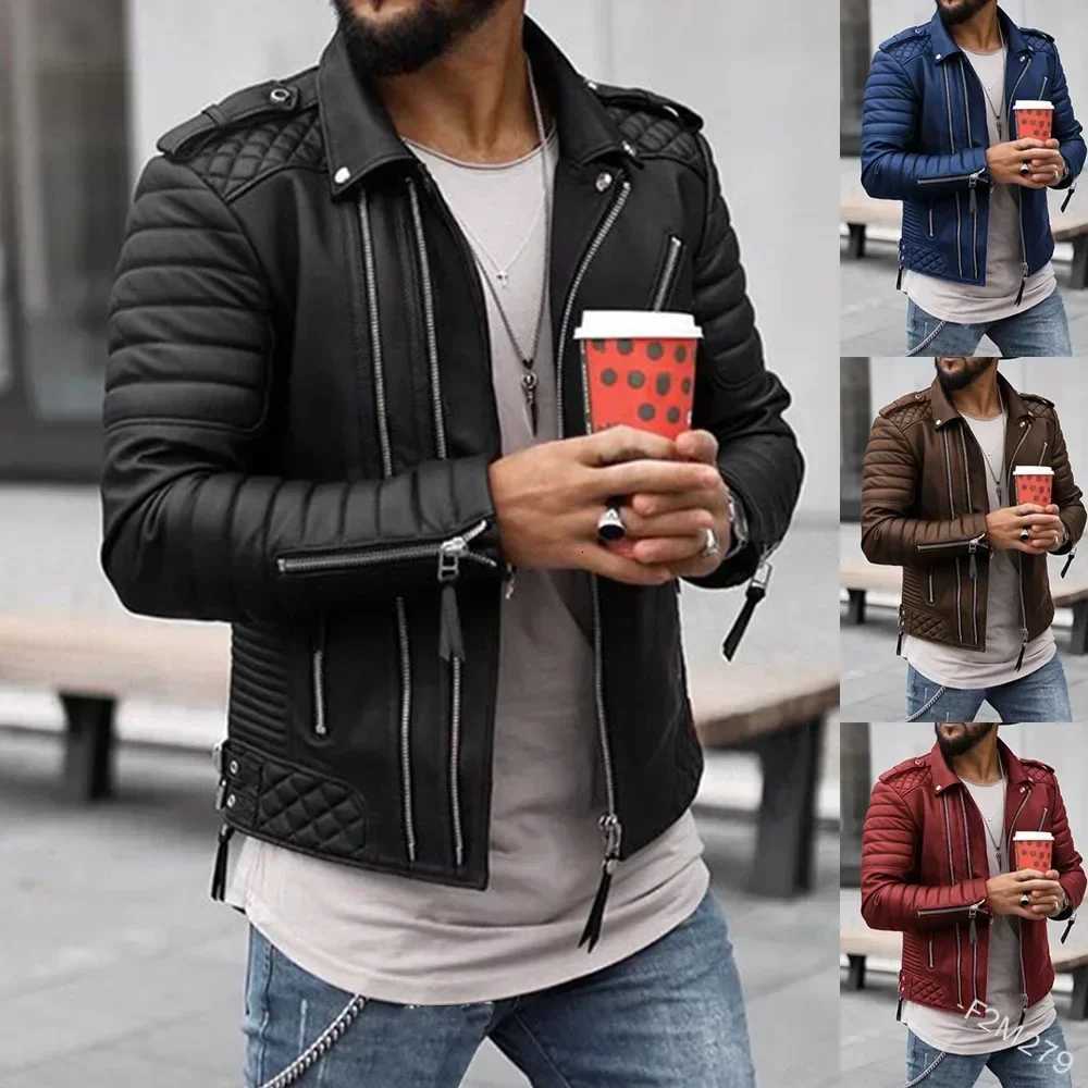 New Autumn Winter Mens Leather Jackets Thickened Lapel Cottonpadded Zipper Leather Coat Strtwear Fashion Male Tops X250919