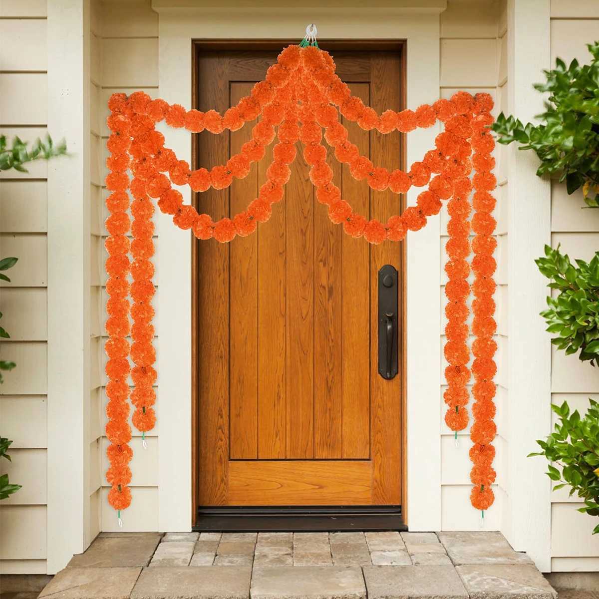 5Pcs Marigold Garland for Decoration15m Artificial Marigold Flowers Diwali Decorations for HomeOrange and Yellow Marigold Hea C250919