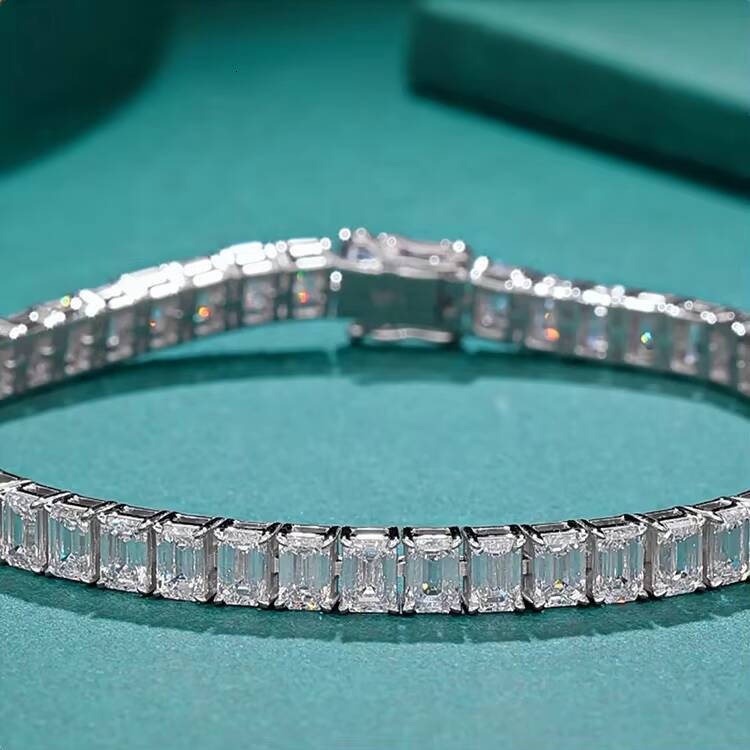 VOAINO 18K 14K 9K Gold Luxury Jewelry Emerald Cutting Women Mens Cuff Tennis Bracelets With Lab Grown Diamonds