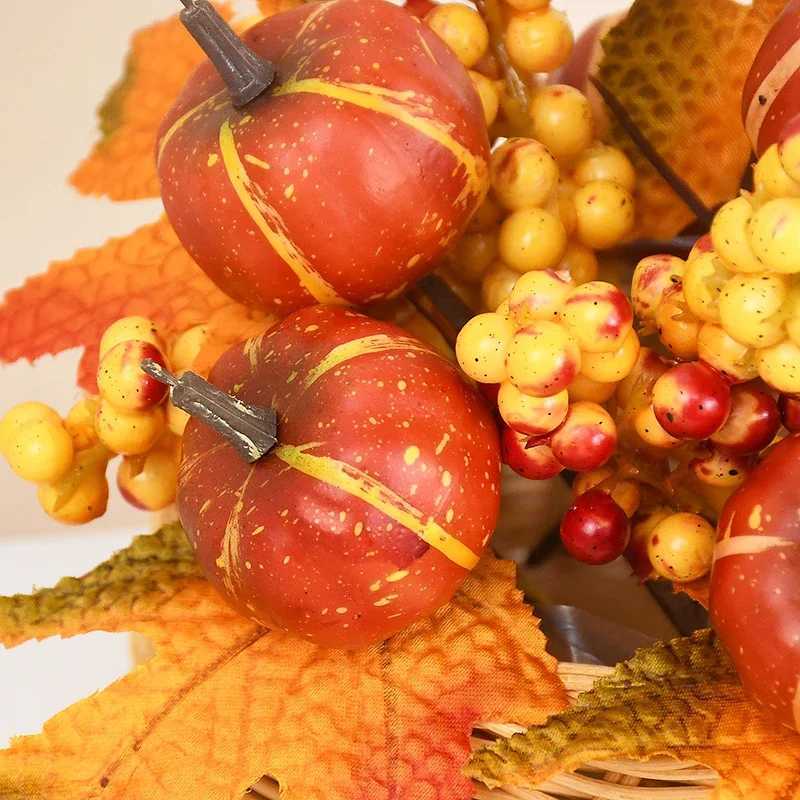 Artificial Maple Leaf Pumpkin Berry Branches Autumn Harvest Home Table Ornament DIY Thanksgiving Halloween Party Decorations C250919