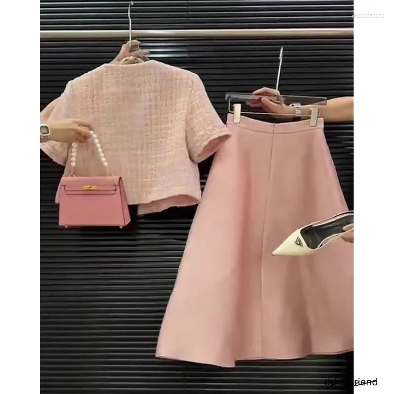 Two Piece Dress 2025 Summer Pink French Suit Set Women's - Hong Kong Chic Sleeveless Blazer & Skirt Light Elegant Outfit ddmyfriend