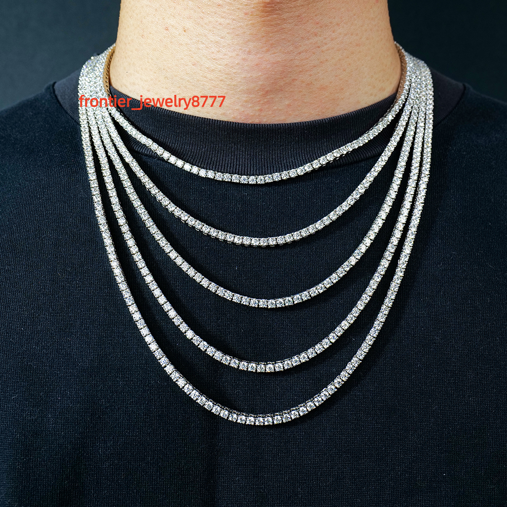 Iced Out Hip Hop Fine Jewelry VVS Lab Grown Diamond Moissanite Tennis Chain Necklace 2mm 3mm 4mm 5mm 925 Sterling Silver Hiphop