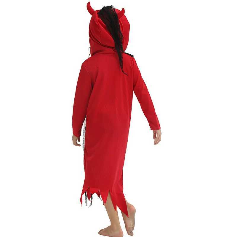 Girls Red Demon Scary Cosplay Kids Children Halloween Hell Devil Costumes Carnival Purim Parade Masquerade Role Play Party Dress L250918