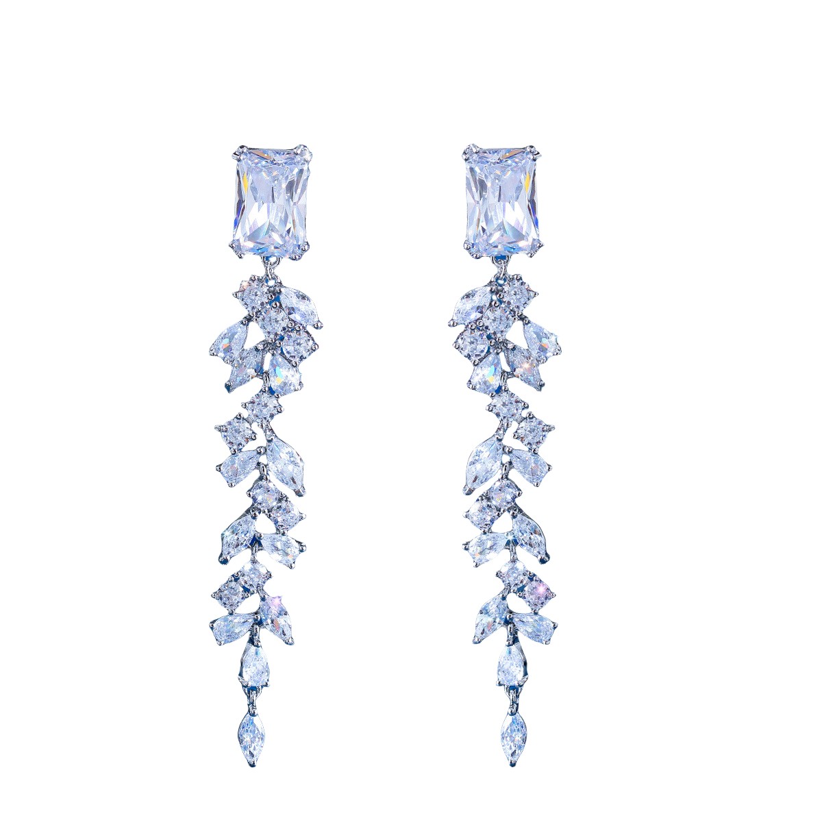 Sparkling Dangle Earrings Luxury Jewelry 925 Sterling Silver Radiant Shape 5A Cubic Zircon CZ Diamond Long Tassel Elegant Party Women Wedding Leaf Dro