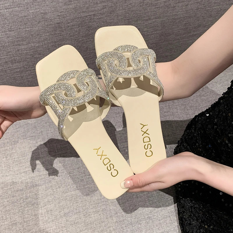 Summer Sandals for Women Flat Sandal Sparkle Rhinestone Slide Trendy Womens Beach Sparkly Dressy Slip on Bling Casual Shoes 250918