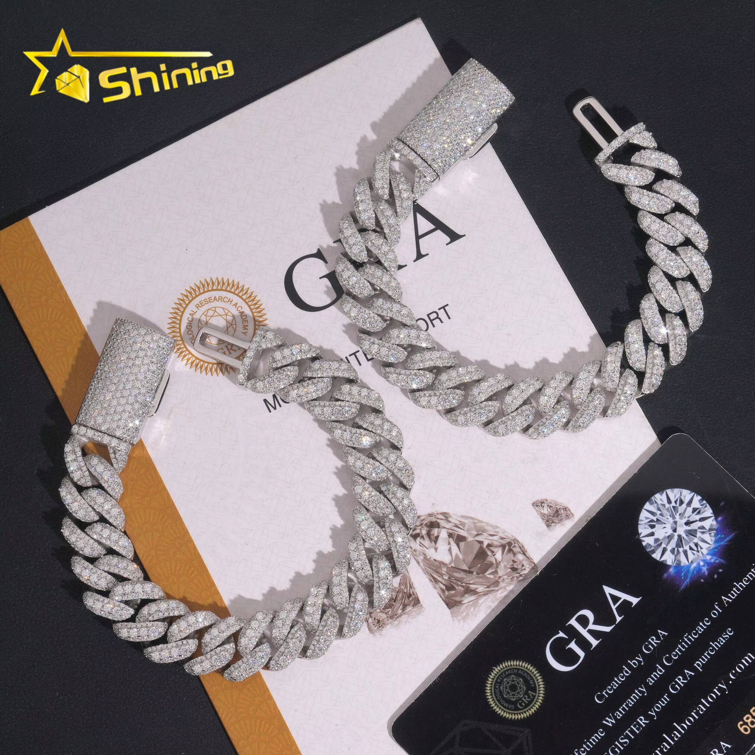 Iced Out 13mm Hip Hop Moon Shape Moissanite Cuban Bracelet Fine Jewelry GRA Certificate Men Women 925 Silver Bracelet