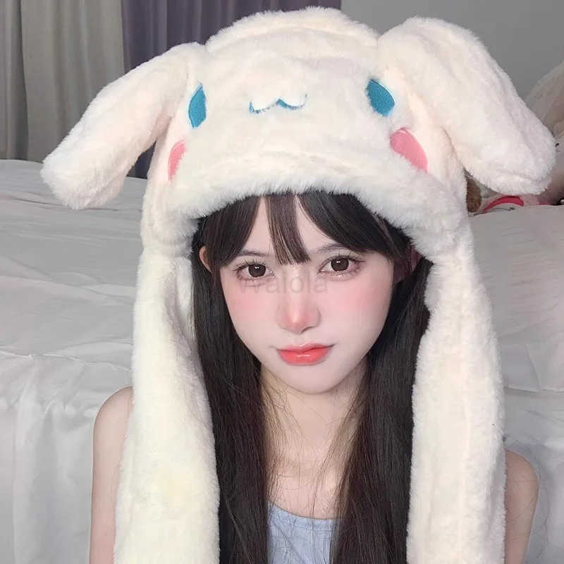 Sanrio Kawaii Sanrios Jumping Up Cap Cartoon Cinnamoroll Melody Ear Moving Hat Anime Kuromi Soft Plush Hat Winter Warm Toys Girls Gifts L250919