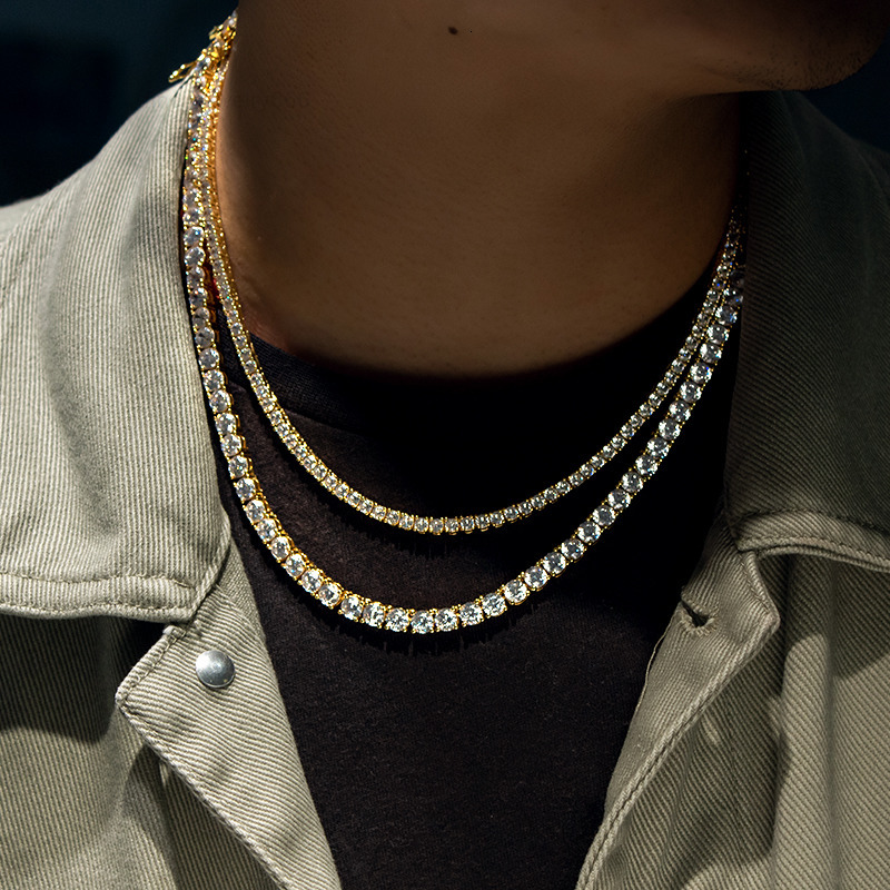 Hot Sale Moissanite Tennis Chain 925 Silver Gold Plated Mossinate 4mm Tennis Chain Moissanite