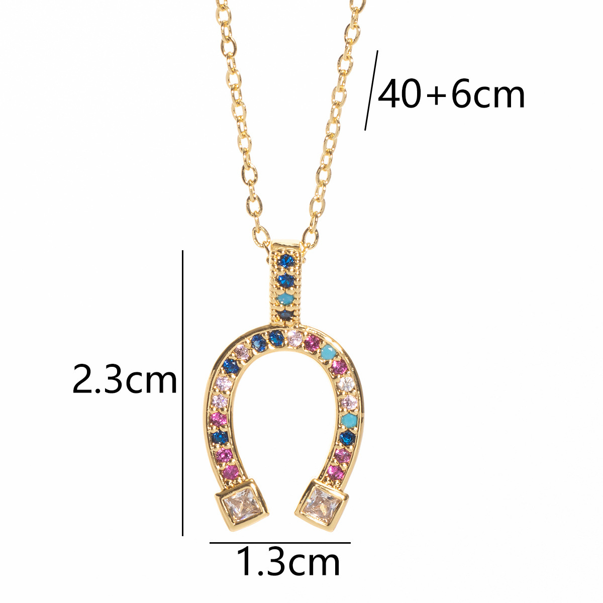 Gold - Toned Horseshoe Pendant Necklace With Rainbow Gemstones And Sparkly Accents Delicate Daily & Charming Jewelry Gift For Her Premium & Fashionabl