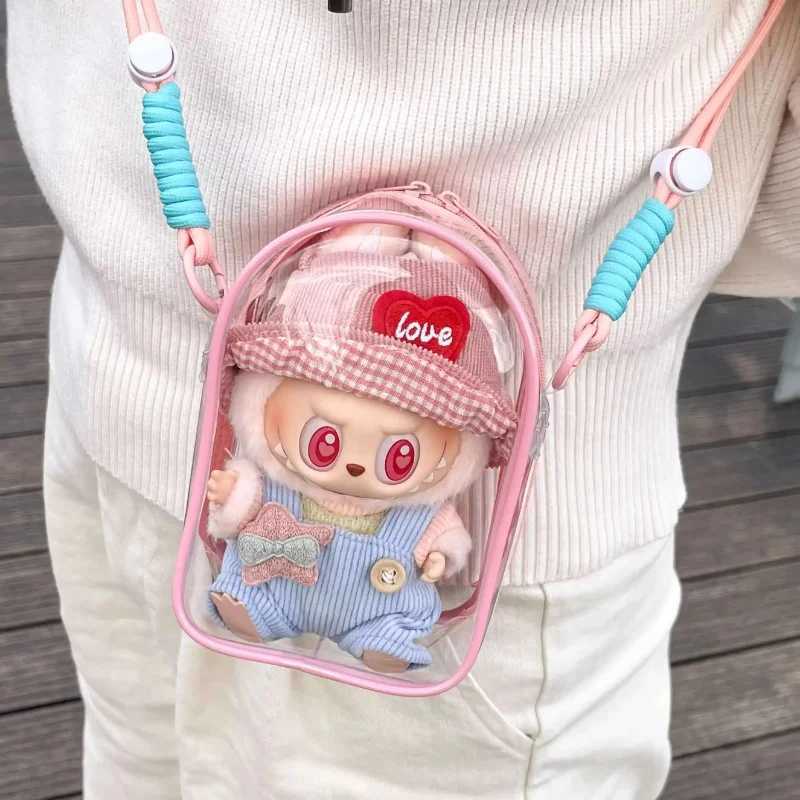 Labubu Protect Case Labubu Sitting Party 15cm Cotton Doll Shoulder Pain Bag PVC Storage Bag Labubu C250919