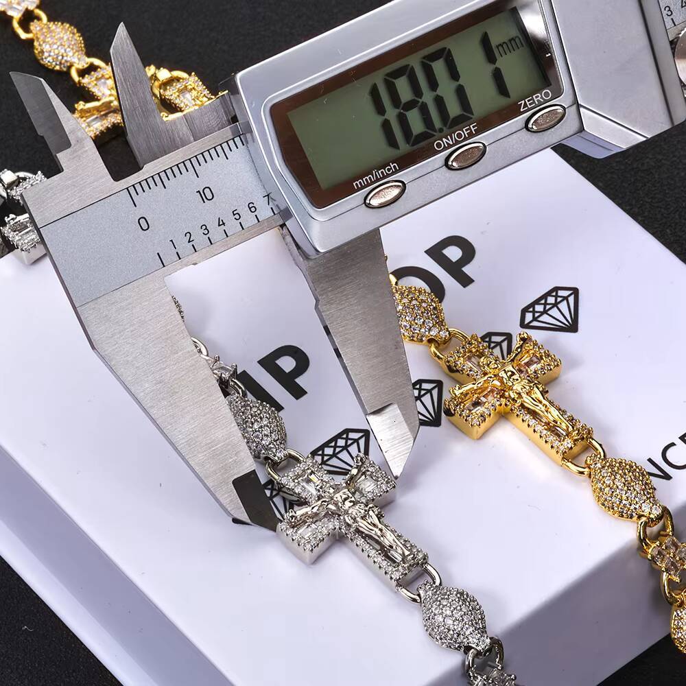 NUOYA Mixed Inlay Cross Infinity Cuban Link Chain Necklace Iced Out Baguette Moissanite Silver Plated Luxury Hip Hop Jewelry