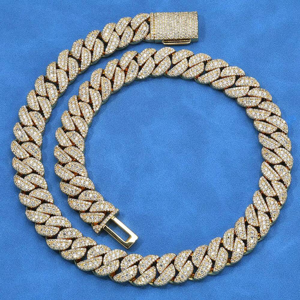 NUOYA 925 Silver Plated VVS Moissanite 14mm Miami Cuban Link Necklace Iced Out Luxury Hip Hop Fine Jewelry