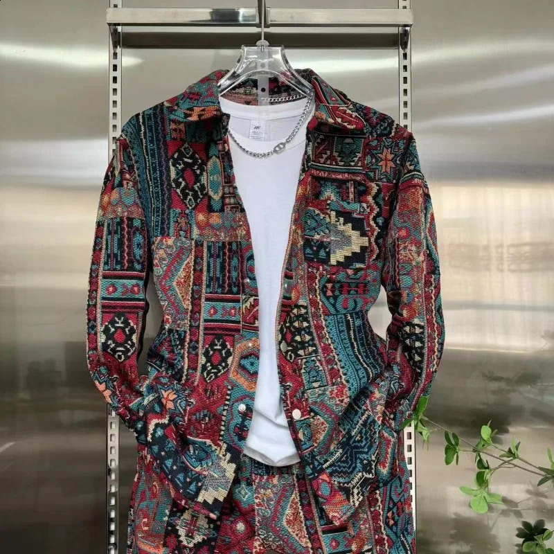Spring Korean Casual Shirt Jacket Mens Colored Jacquard Lapel Jacket Set 250916