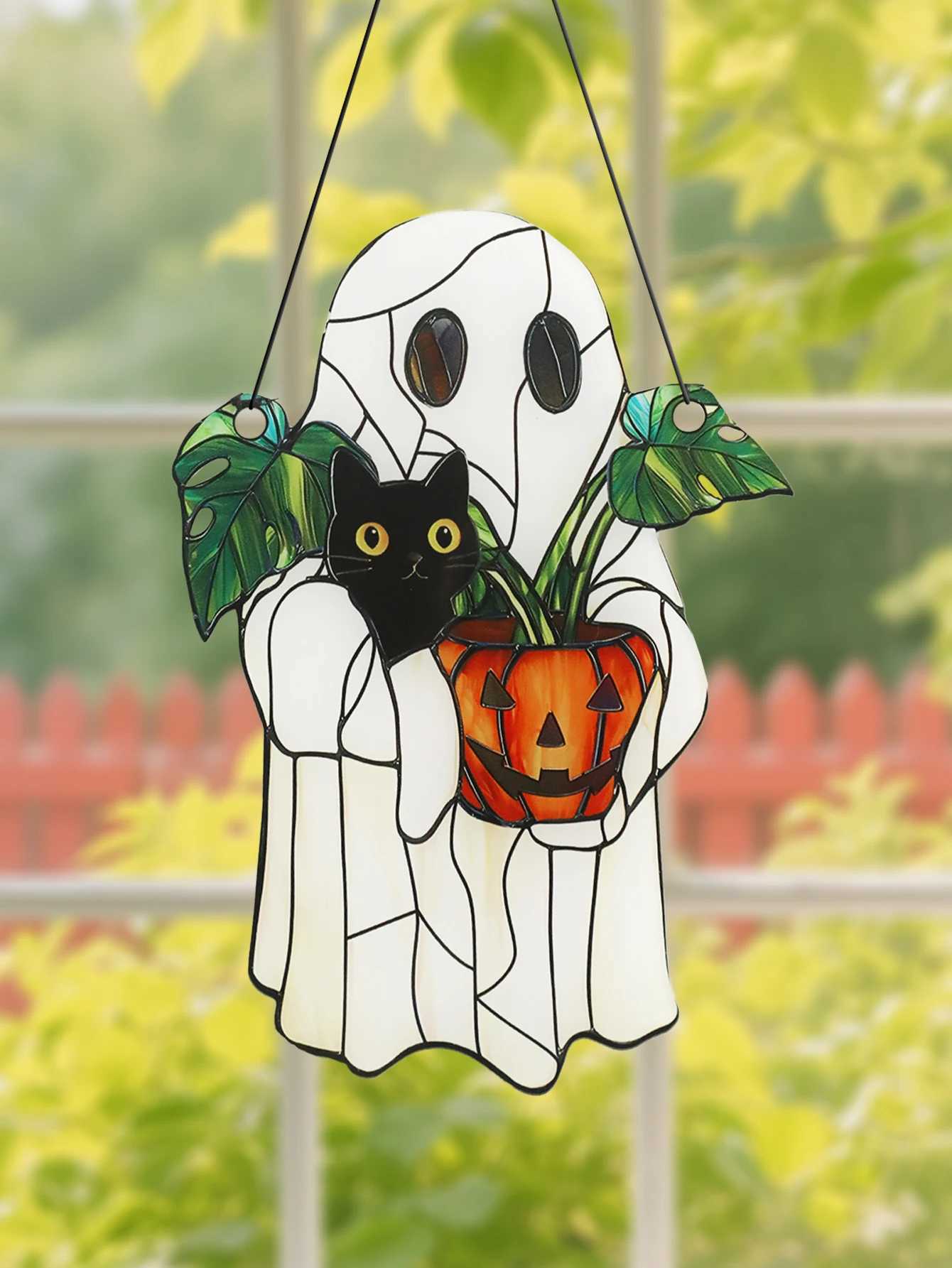 White Halloween Ghost Window Hanging Acrylic Black Cat Pumpkin Shaped Plant Pot Room Pendant for Home Garden Wall Decor Gift C250919