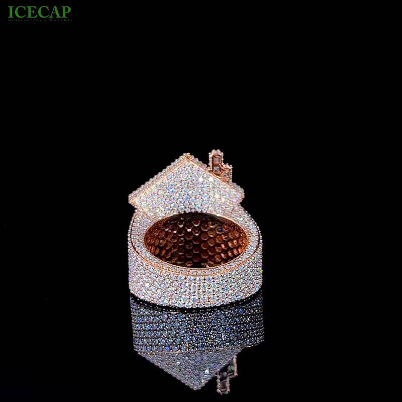 VVS Moissanite Diamond House Rings 925 Sterling Silver Rose Gold Plated Mens Iced Fine Jewelry with Hip Hop Championship Ring