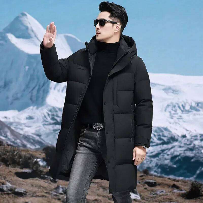 Men's Long Hooded Jackets Duck Down Padding Jacket for Men 2024 Winter Brand Male Coat