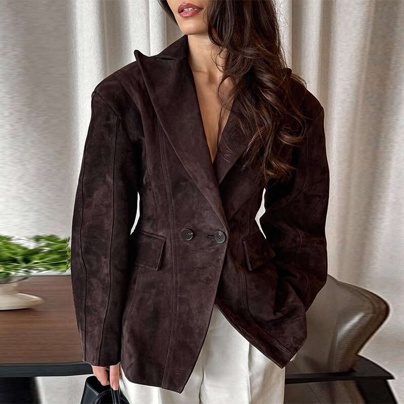 Autumn Women's New Trendy Style Turn-Down Collar Waist-Tie Jacket