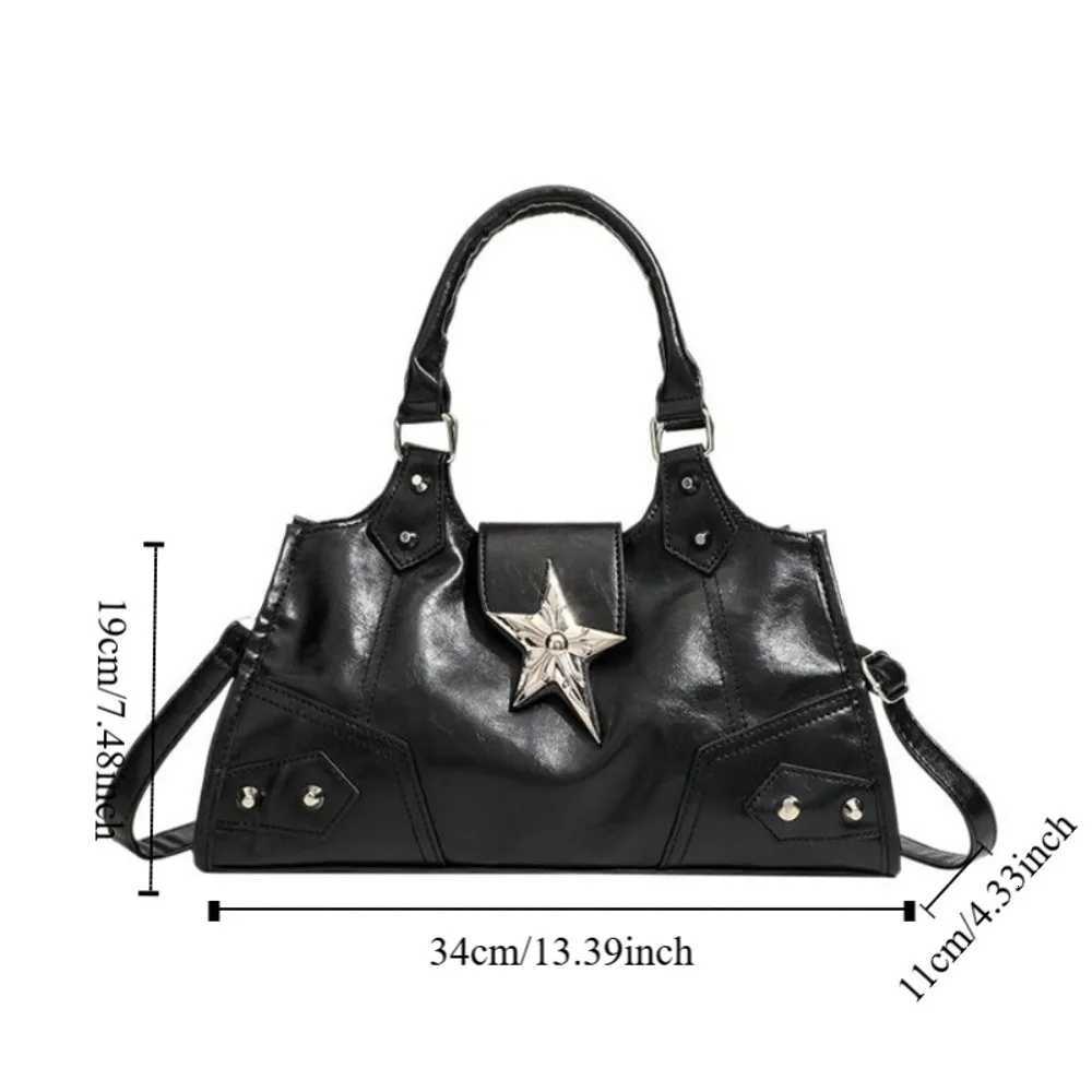 PU Leather Gothic Star Crossbody Bag Large Capacity Retro American Style Locomotive Style Underarm Bag Solid Color Korean StyleXJ250918