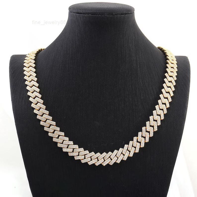 Hip Hop Moissanite Cuban Chain 12mm 925 Sterling Silver Gold Plating VVS Iced Out Moissanite Cuban Link Chain