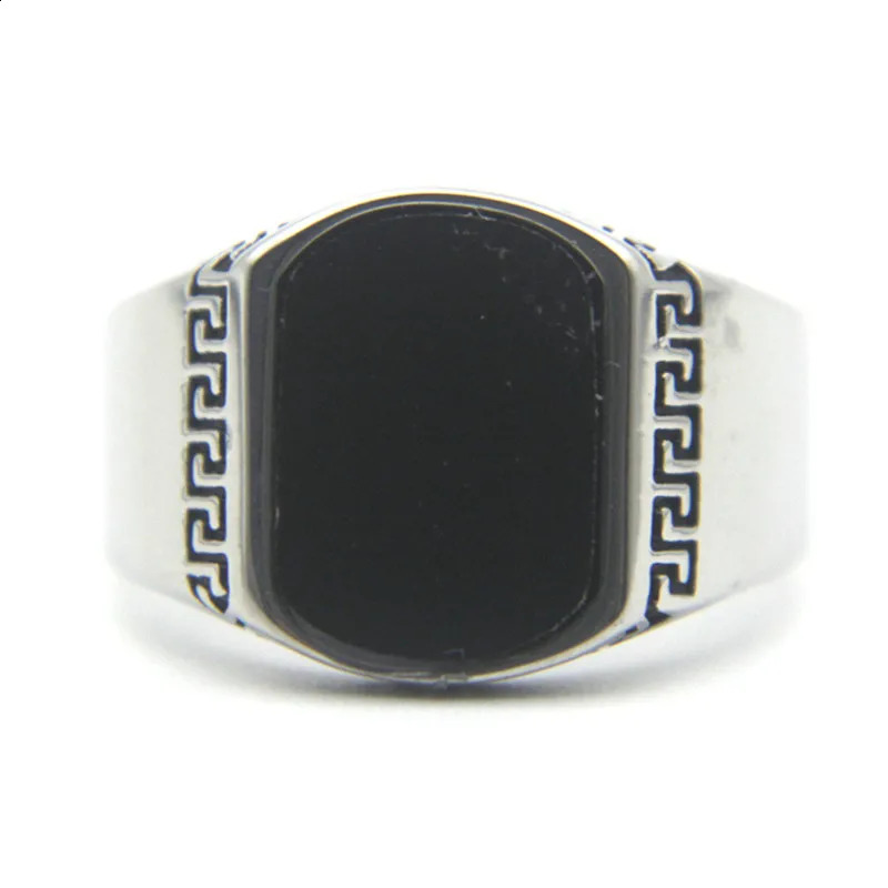 Solid Green Black Stone Ring Stainless Steel Retro Punk Biker Unisex Ring 250918
