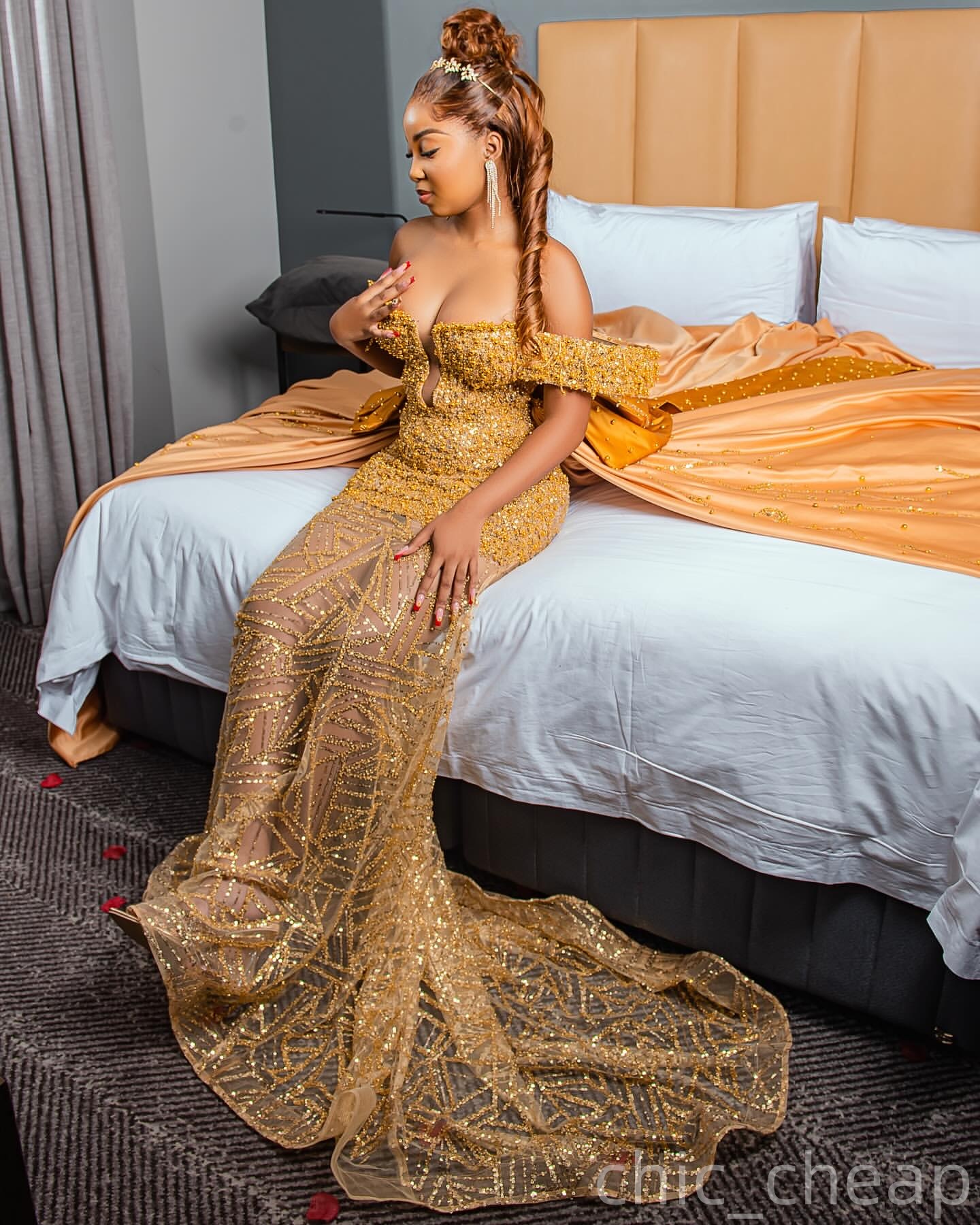 Mermaid Gold Prom Dresses 2025 Beaded Pearls Detachable Train Evening Formal Party Second Birthday Engagement Gowns Plus Size Dress For Special Occasi