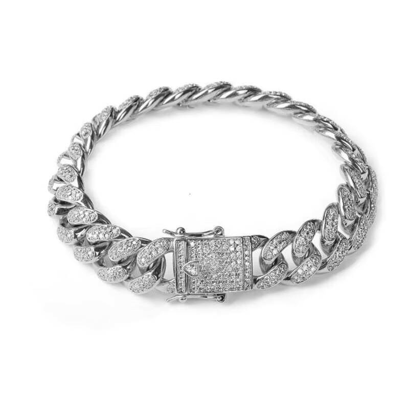 Iced Out 12mm VVS Moissanite Bracelet Hiphop 925 Silver Bezel Set Men Buss Down Moissanite Cuban Bracelet