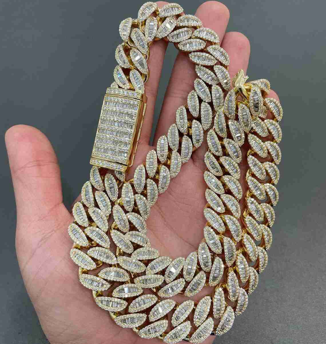 Hip Hop Fully Iced Out 925 Silver 16mm Width VVS baguette Moissanite Diamond Miami Cuban Chain Necklace