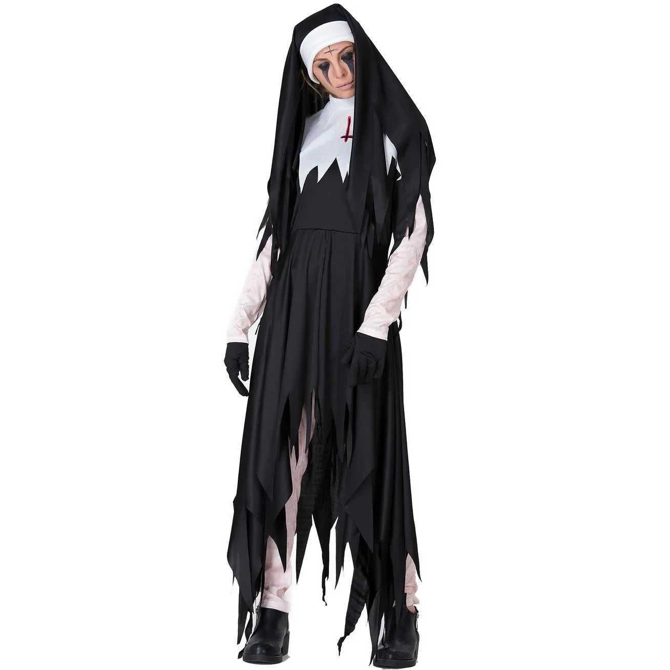 SXXXL Halloween Zombie Nun Costume Vampire Horror Bloody Reaper Cross Serrated Nun Skirt L250918