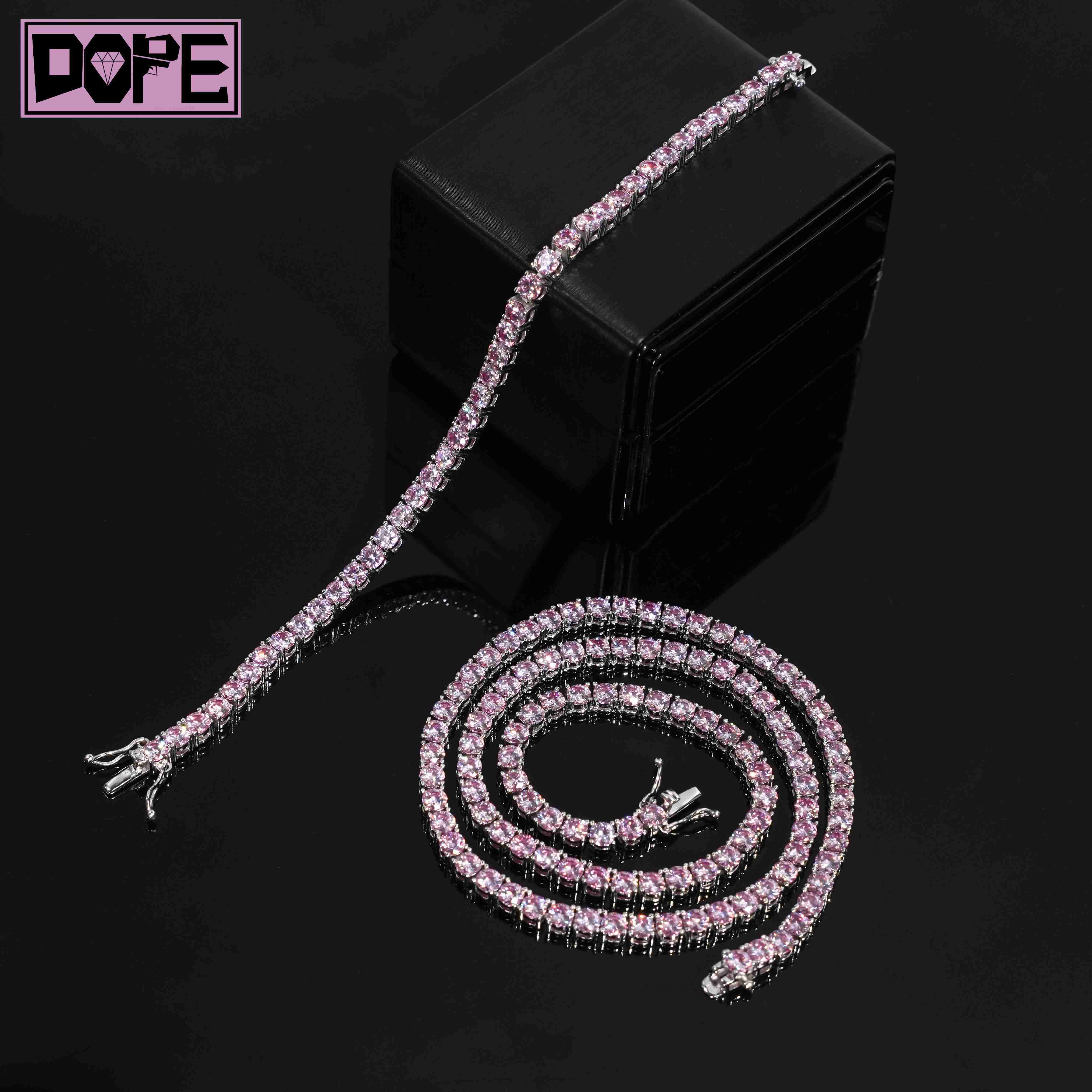 Customized Trend Tennis Chain Necklace Bracelet Purple Hiphop Jewelry 925 Sterling Silver Moissanite Tennis Chain