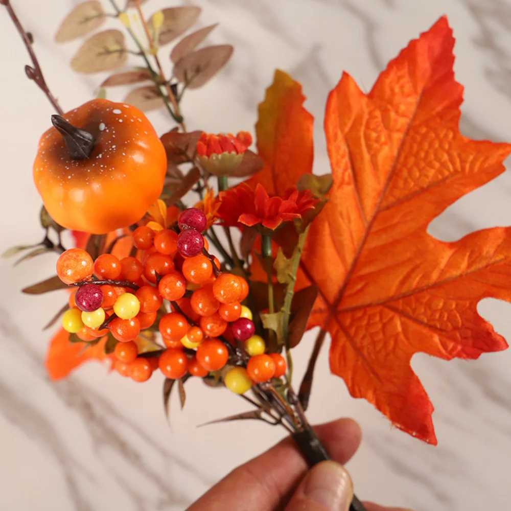 Autumn Thanksgiving Decor Maple Leaf Bunches Potted Plants Halloween Fall Decorations Artificial Greenery For Home Table C250919