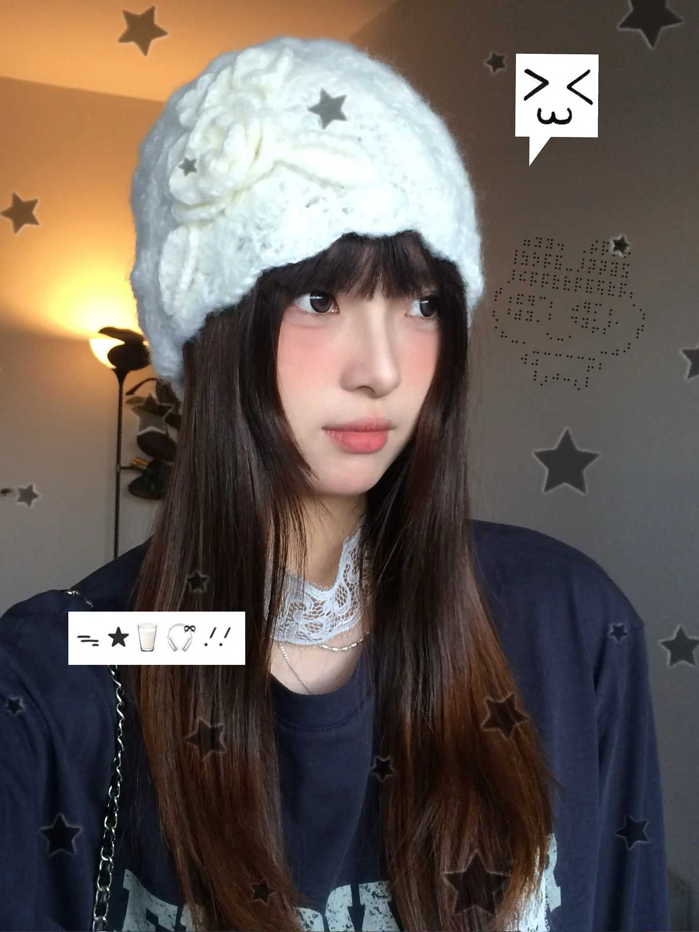 Janese Handmade Crochet Lace wer Knitted Hat For Wen Autumn And Winter Warm Covering Hat Y250919