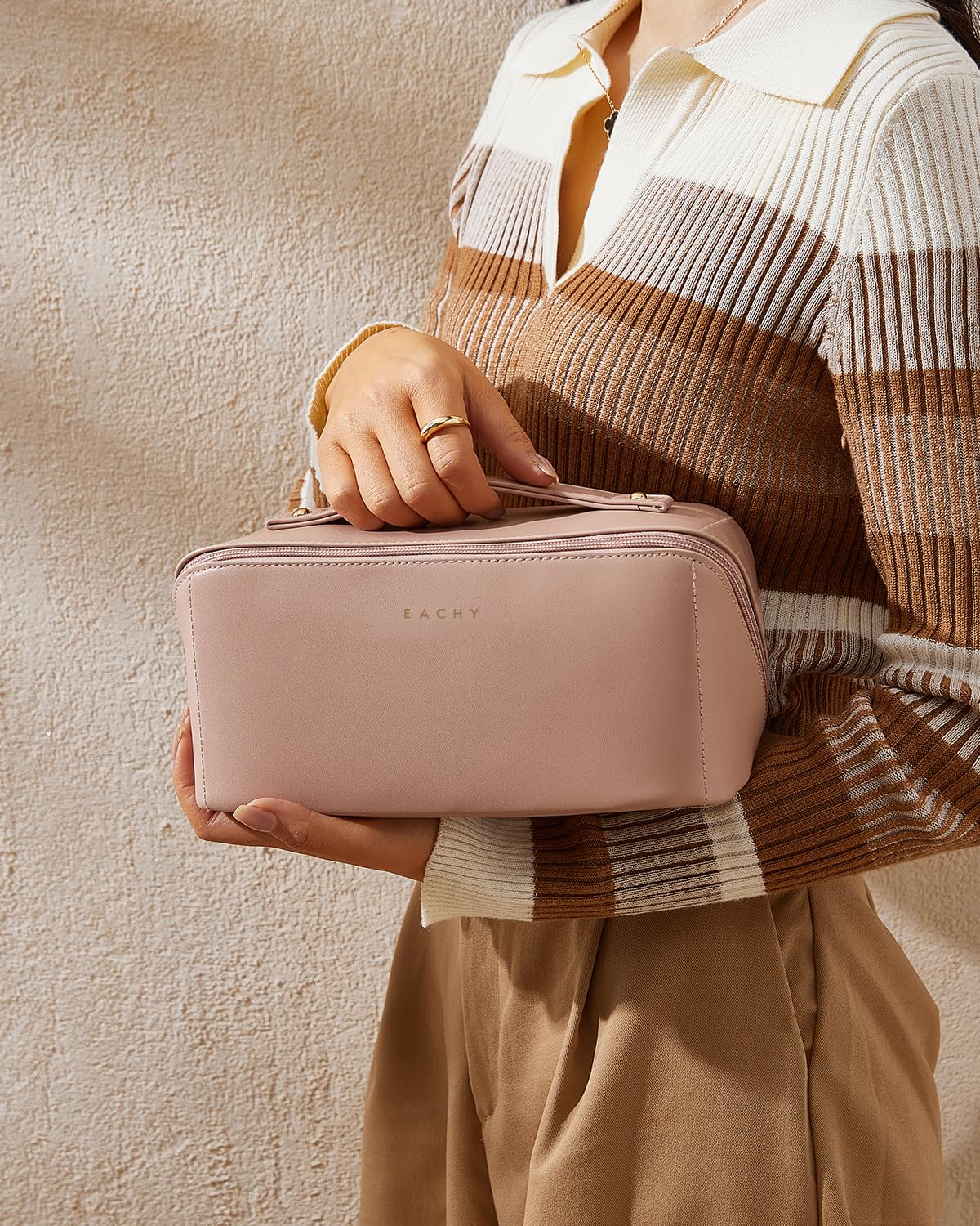 Waterproof Flat Lay Cosmetic Bag Extra Capacity Travel Toiletry Bag Printed Women Portable Makeup Pouch