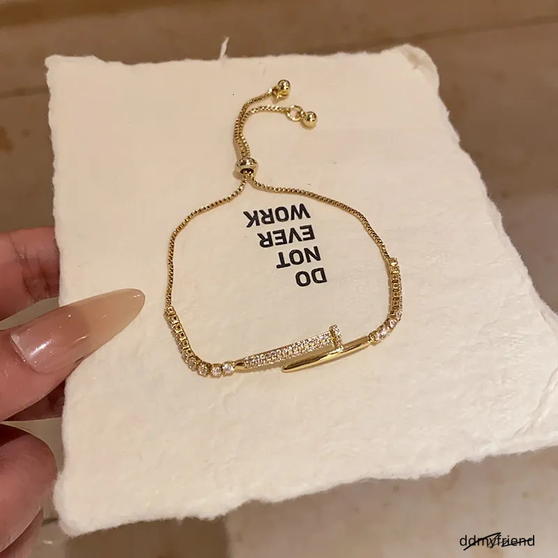 Gold Tone Cubic Zirconia Pave Bracelet With Adjustable Chain Stylish Minimalist Jewelry Gift For Her High Quality And Modern Accessory ddmyfriend