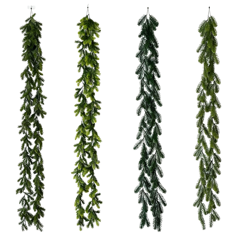 Simulation Christmas Rattan Outdoor Artificial Flower Fake Green Plant Decoration Home Christmas Mall Decoration Ornament PE Pine Needle Rattan Wholesale