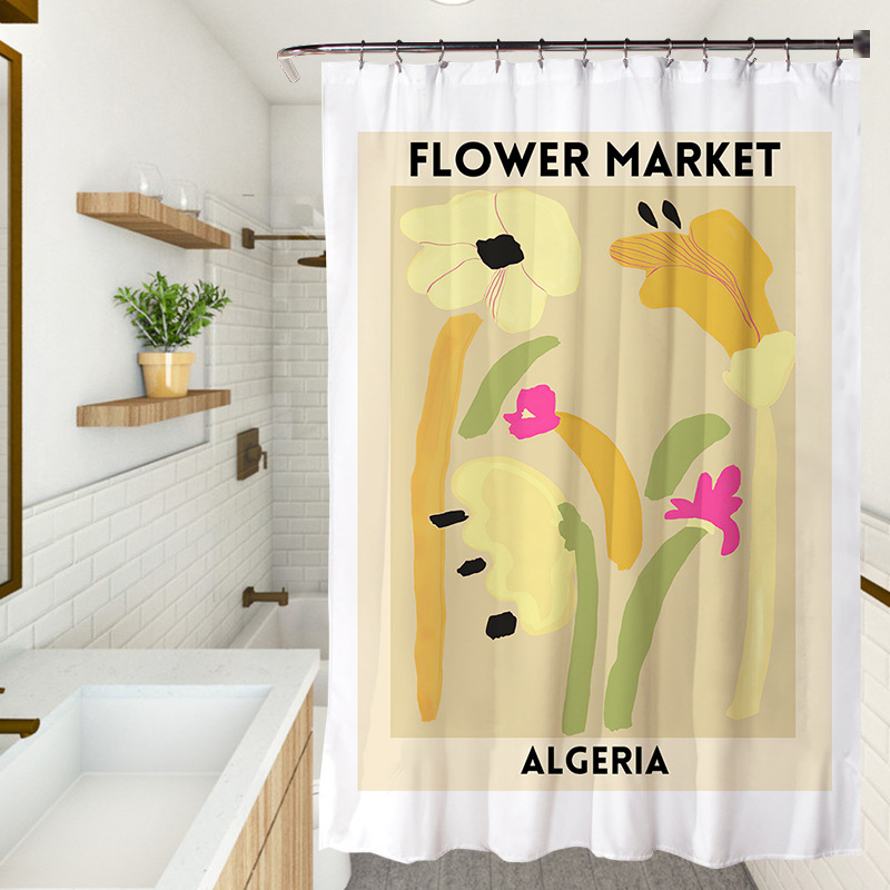 YL-37220 small fresh ins shower curtain bathroom bathroom screen curtain hand-painted shower curtain factory direct sales wholesale