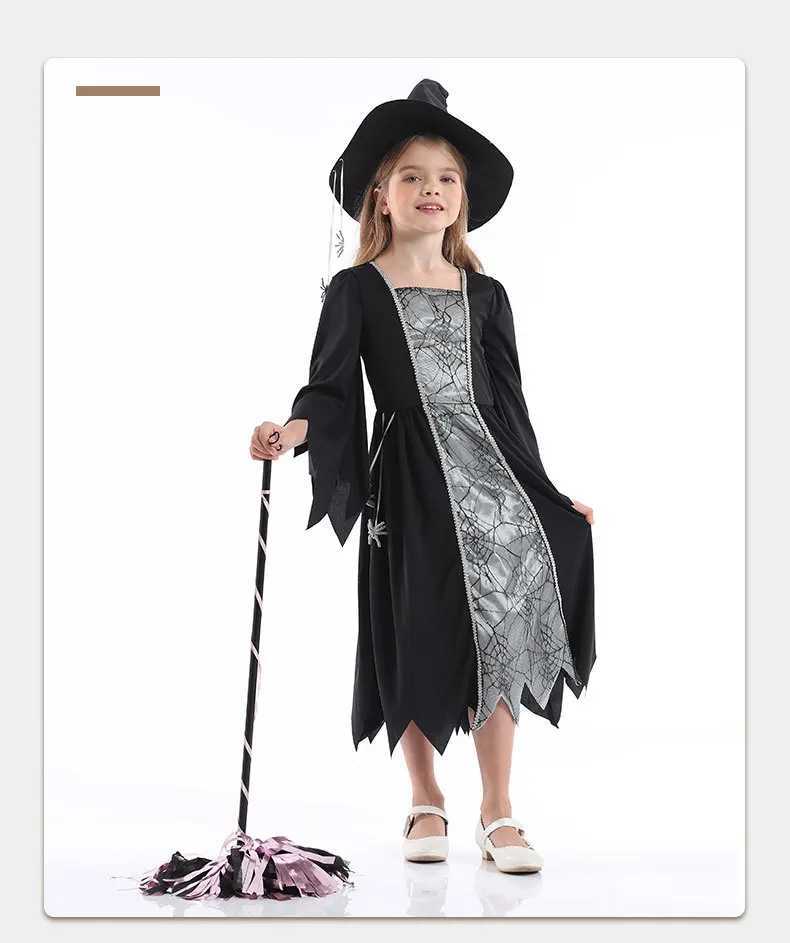children performance black Witch Cosplay pretty Dress Costume Magic Suit Halloween with hat L250918