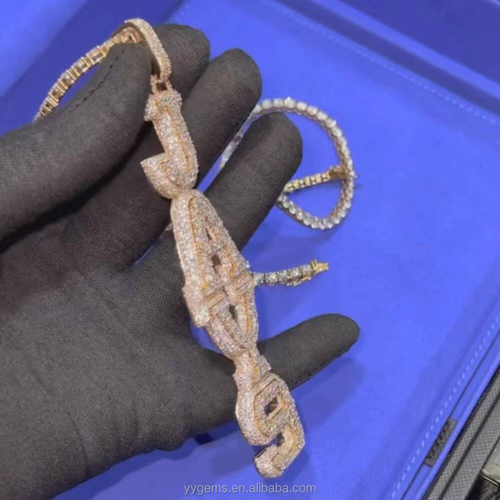 Custom Hip Hop Mens Fashion Vertical Setting Letters 925 Sterling Silver VVS Moissanite Diamond Name Letter Pendant