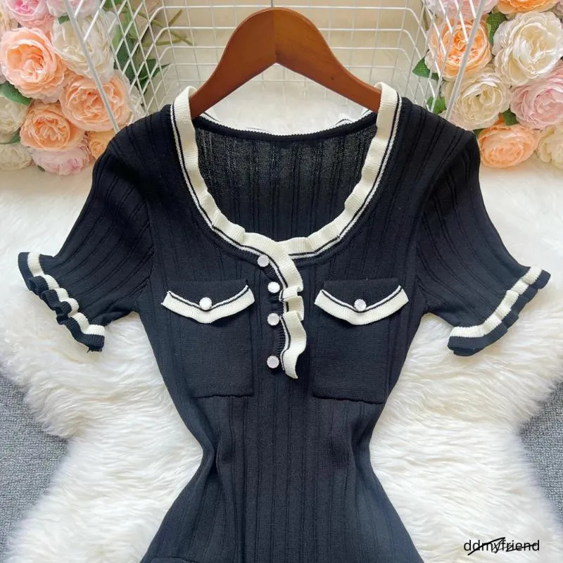 Two Piece Dress Yuoomuoo Chic Fashion Sexy Package Hips Knitted Mini 2025 Summer Women Elegant Black Ruffled Party Streetwear ddmyfriend