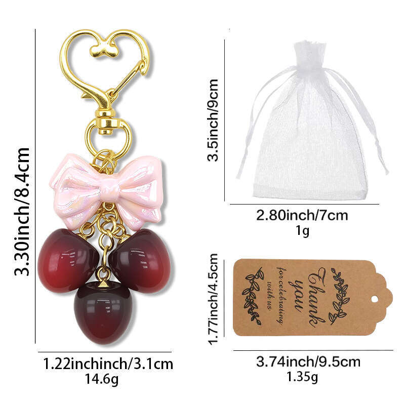 Cute Bowknot Cherry Keychain Wallet Pendant Handbag Accessories Gift for Women