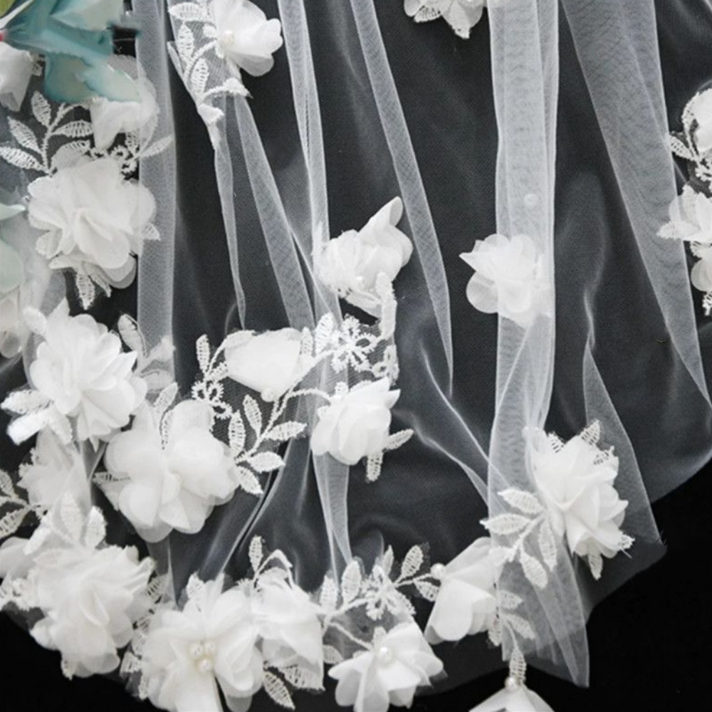 In Stock ! Velos De Novia 3D Flower Applique Cathedral Wedding Veil With Comb Soft Tulle Bridal Accessories A B C