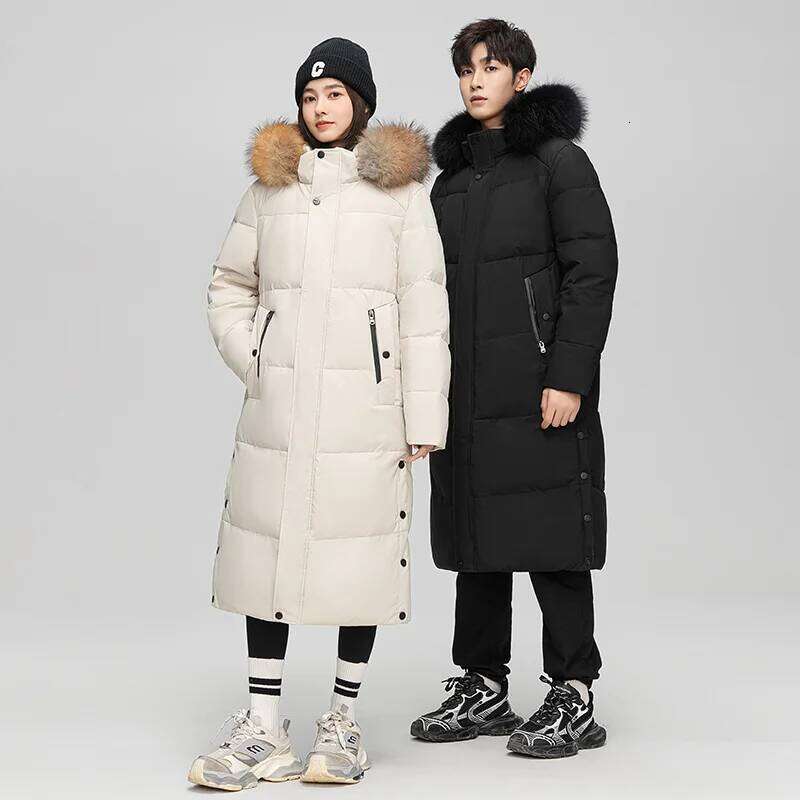 Winter Men's High-end Fashion Thickened Hooded Long White Duck Down Pike Parka Casual Snow Warm Women Puffer Jacket