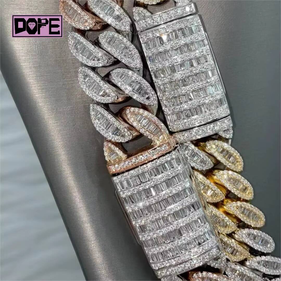 Two Tone Iced Out Jewelry 20mm Moissanite Chain Hip Hop Necklace Men 925 Silver Customized Trend Moissanite Cuban Chain