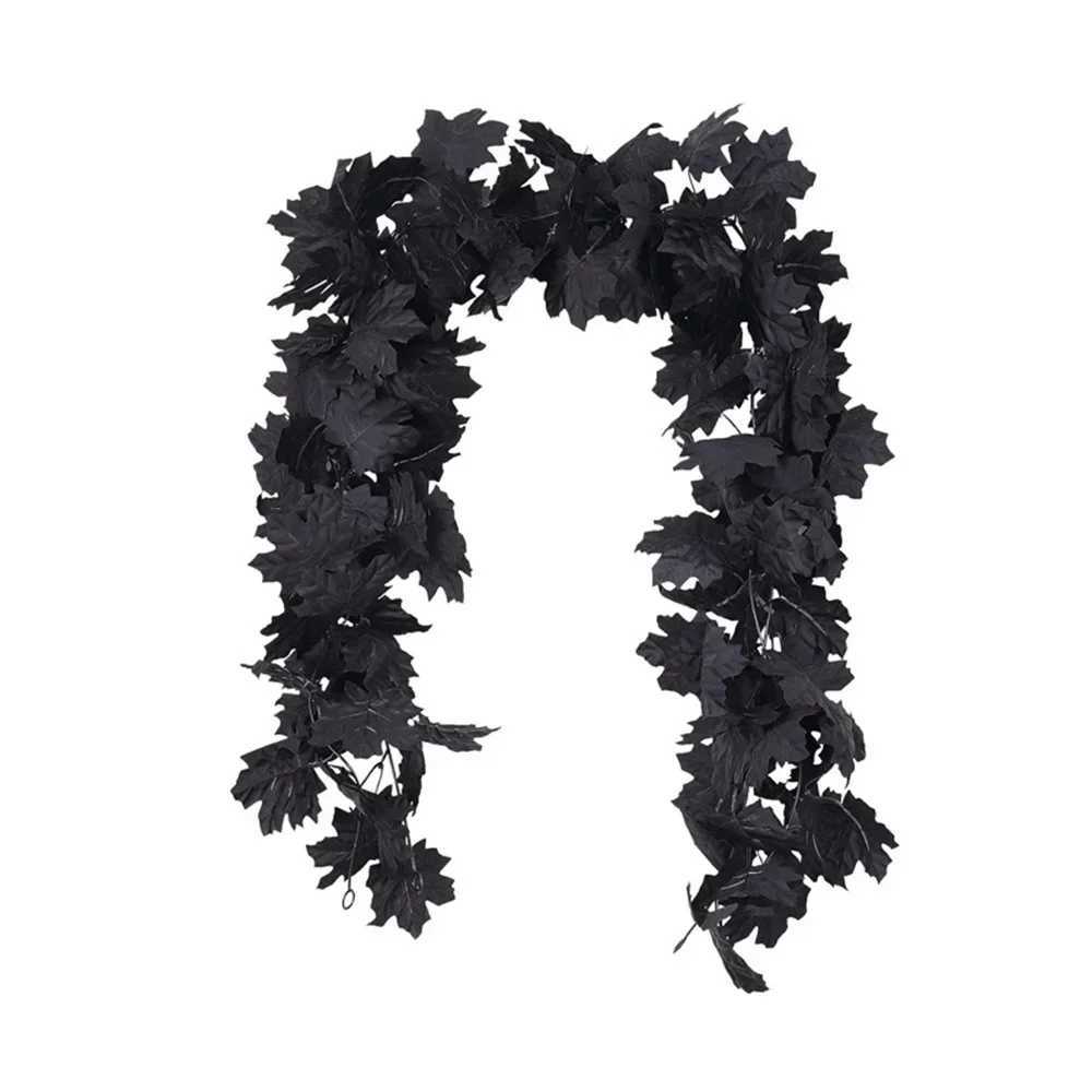 1pc Halloween Garland with Purple Lights Black Leaf Garland Black Artificial Maple Leaves Decor Home Mantle Stairs Indoor C250919