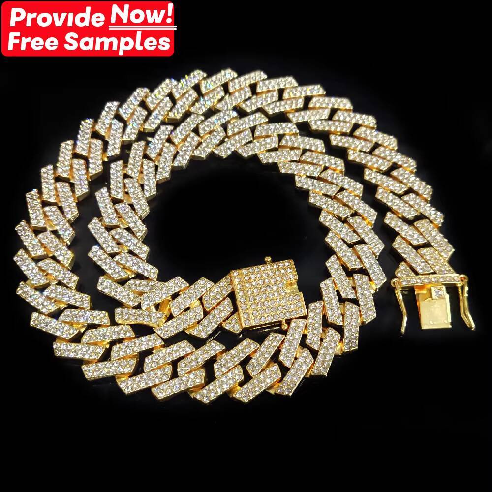 20mm Rhinestone Zinc Alloy 18k Cuban Link Chain Bracelet Wholesale Bracelet for Man Hip Hop Jewelry