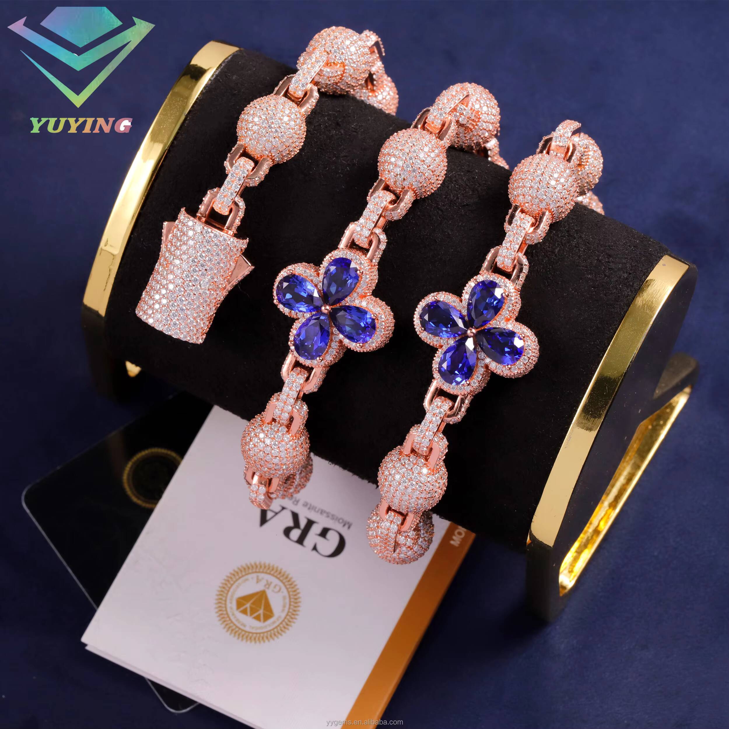 Clover Shape with Ball Chain Cuban Link Chain Solid Silver with VVS Moissanite Diamond Necklace for Mens Hiphop Jewelry