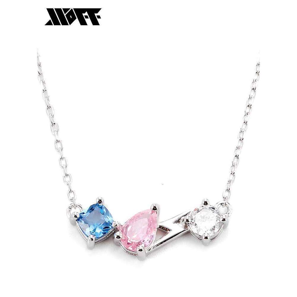 XXOFF Pendant Sier Niche High-end Blue Pink White Three-color Zircon Lighing Adjustable Women's Necklace