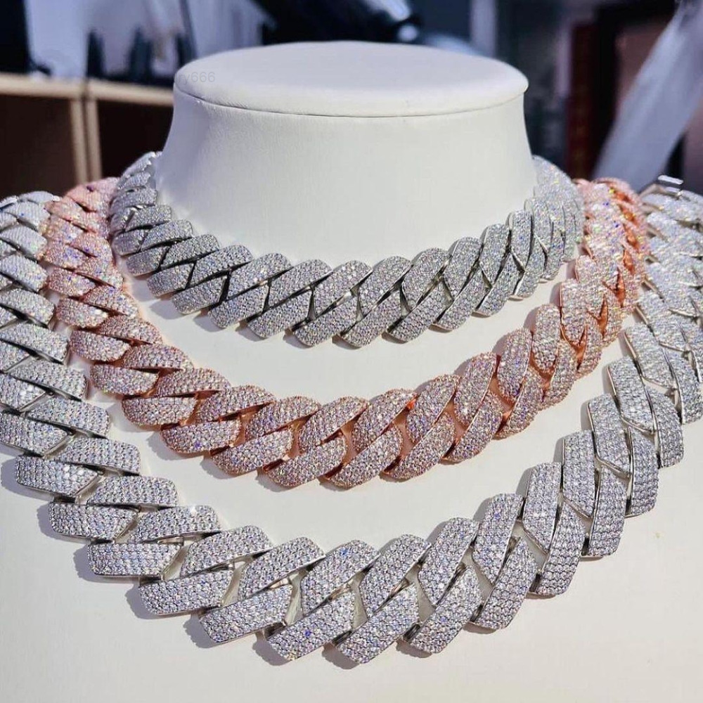 Customized Trendized Jewelry White Yellow Rose Gold Moissanite Cuban Link Chain 925 Silver DVVS Moissanite Cuban Link Chain