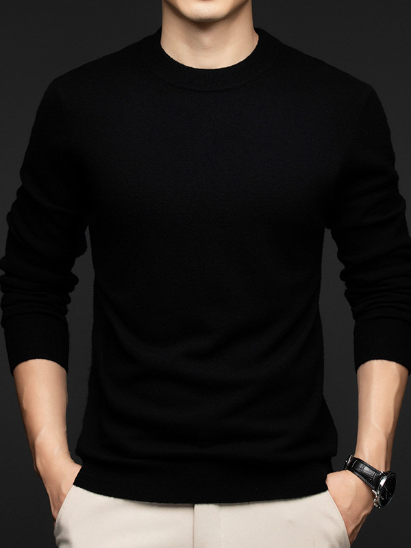 Winter New Arrival Men's Wool Knit Sweater Casual Long-Sleeve Crew Neck Pure Wool Sweater Thickened Warm Base Layer Top for Men