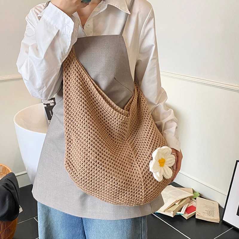 Handmade Crochet Underarm Bag Summer Knitting Womens Shoulder Bag Large Capacity Hollow Out Weaving Beach Bag Mesh Tote Handbag Z250915