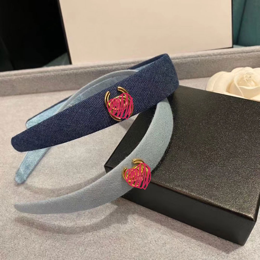 C Designer Luxury Hair Band Headband Blue denim With shinny logo Classic Head Decoration Accessory Vintage blue with letter HD50
